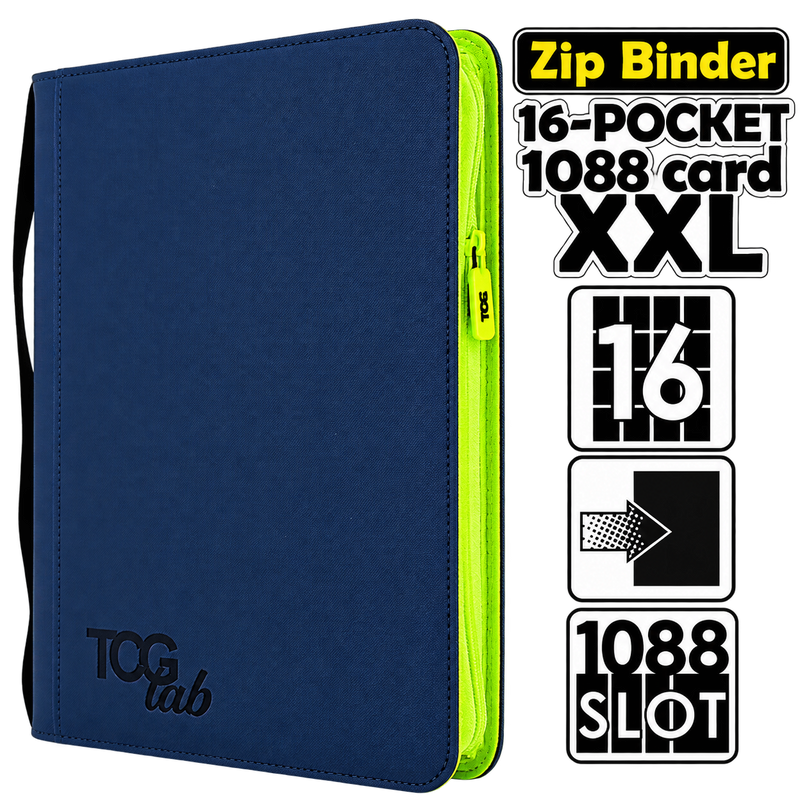 TCG Lab – Raccoglitore 16 Tasche XXL con Zip Verde – 1088 Carte – Blu Scuro