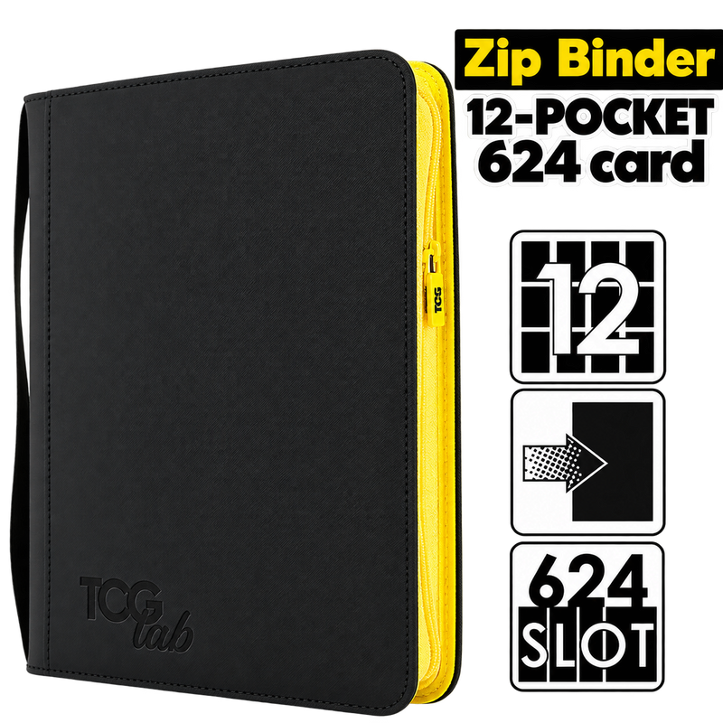 TCG Lab – Album 12 Tasche con Zip Gialla – 624 Carte – Nero