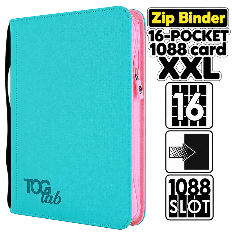 TCG Lab – Raccoglitore 16 Tasche XXL con Zip Rosa – 1088 Carte – Celeste