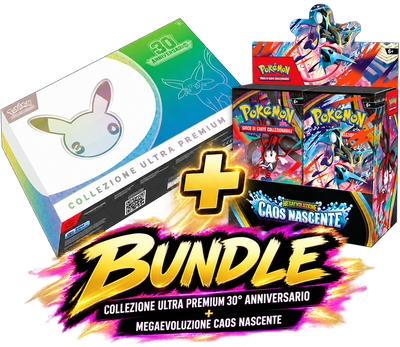 Bundle Pokémon – Collezione Ultra Premium 30° Anniversario + Box 36 Buste Mega Evoluzione Caos Nascente – ITA