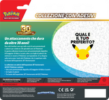 Retro della confezione Pokémon GCC 30° Anniversario Collezione con Adesivi Exeggutor di Alola con descrizione del contenuto.