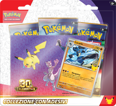 Pokémon GCC 30° Anniversario Collezione con Adesivi Lucario | Carta Promo Olografica + 3 Buste ITA
