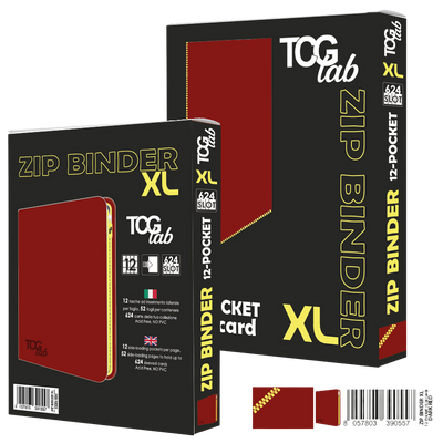 12-Pocket Trading card binder with zipper - 624 rosso - zip gialla