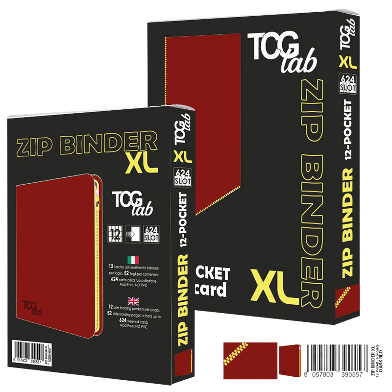 12-Pocket Trading card binder with zipper - 624 rosso - zip gialla