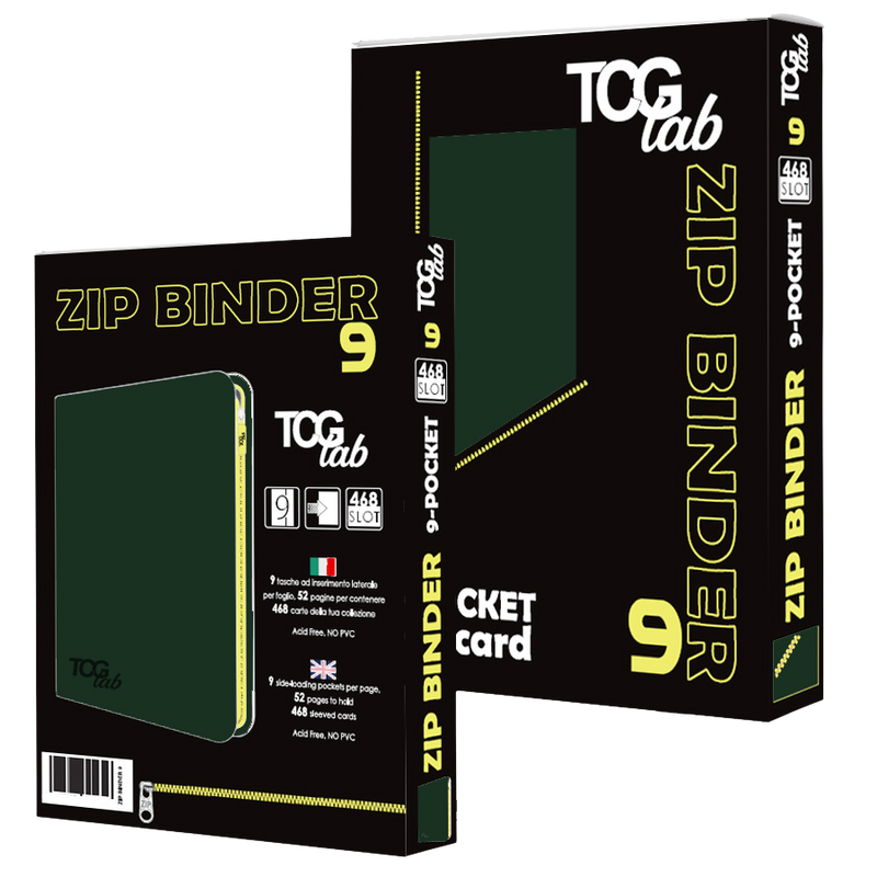 9-Pocket Trading card binder with zipper - 468 verde foresta - zip gialla