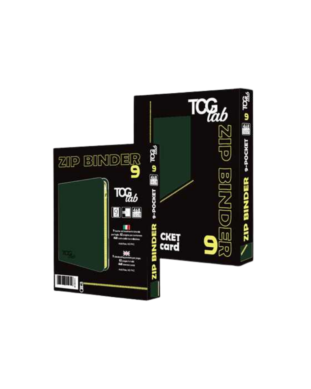 TcgLab 9-Pocket Trading card binder with zipper - 468 verde foresta - zip gialla
