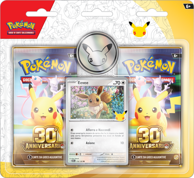 Blister 2 Buste Eevee Pokémon 30° Anniversario IT | Carta Promo + Moneta