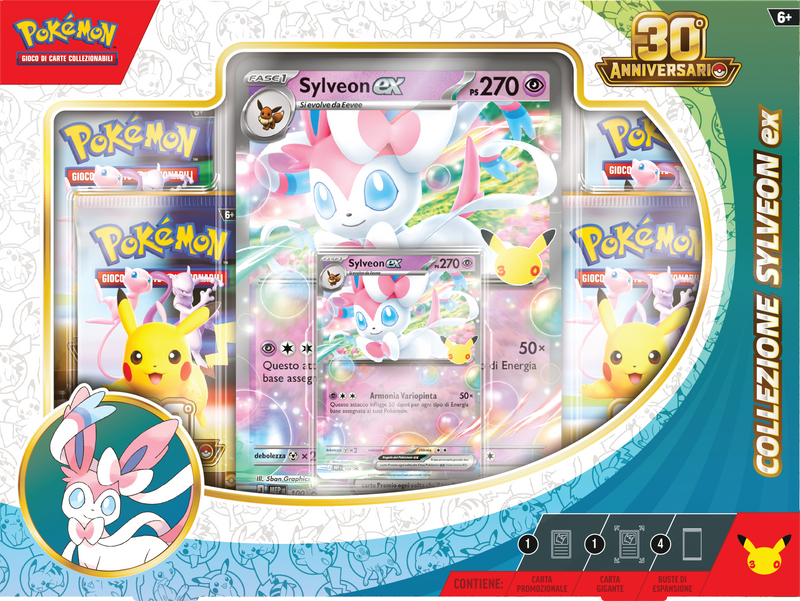 Collezione Sylveon ex Pokémon 30° Anniversario IT con carta promo di Sylveon ex, carta gigante e 4 buste Pokémon GCC