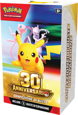 Confezione di 6 Buste Pokémon 30° Anniversario IT Booster Bundle ufficiale con sei buste dell'espansione Pokémon GCC.
