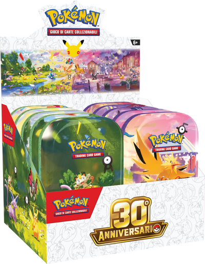 Mini Tin Pokémon 30° Anniversario IT | Scatolina da Collezione con 2 Buste