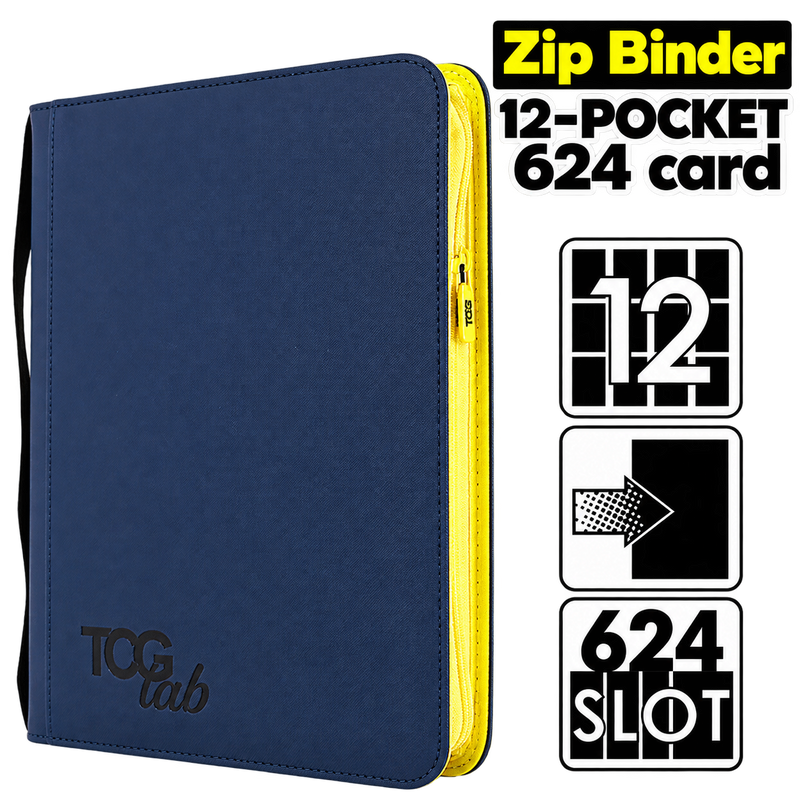 TCG Lab – Album  12 Tasche con Zip Gialla – 624 Carte – Blu Scuro