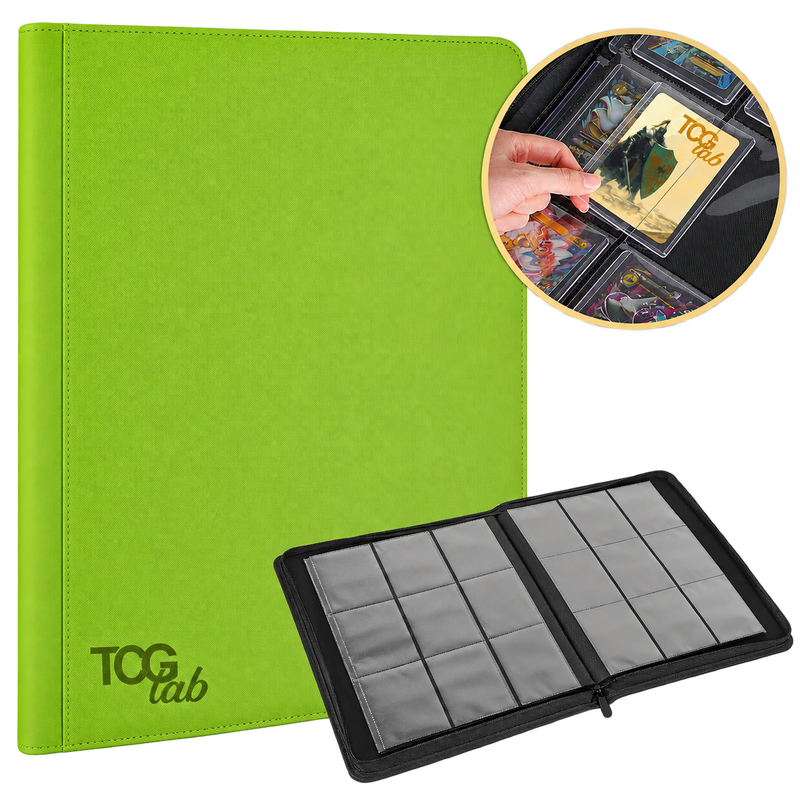TCG Lab album per 252 Toploader verde con chiusura a zip e 9 tasche per pagina, raccoglitore per carte Pokémon, One Piece e altri TCG protette da Toploader.