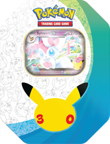 Tin Sylveon ex Pokémon 30° Anniversario italiana con carta promozionale foil e 5 buste dell'espansione Pokémon GCC.